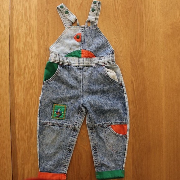 Vintage Lee Jeans Overalls Kids Size 3T Retro 80's 90's Acid Wash Colors Stripes